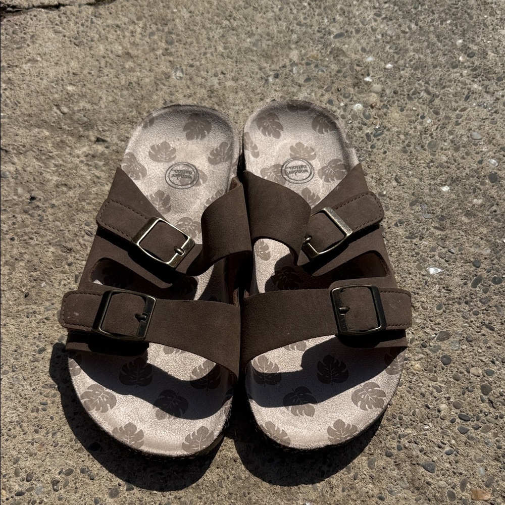 wonder nation Brown Dual Buckle Slide Sandals
